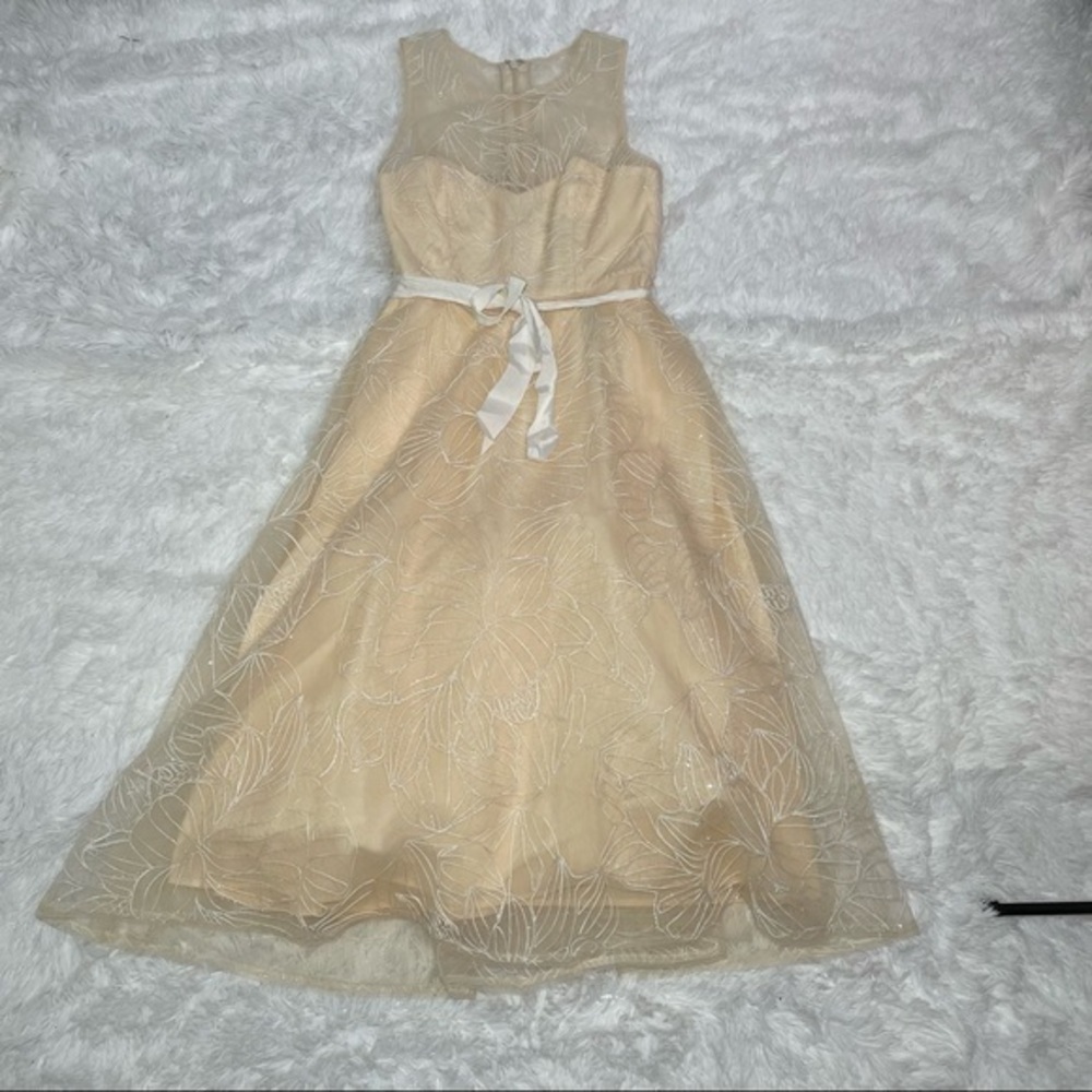 BCBG Off White Sheer Yoke MIDI Dress 4 - Picture 14 of 16
